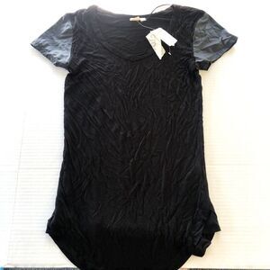 Nordstrom Cloth Brand Black Faux Leather Sleeve T-Shirt Women’s Sz S New A2117